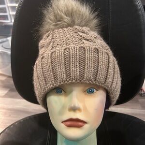 Village House Cozy Knit Beanie with Faux Fur Pom